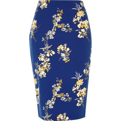 Blue floral pencil skirt